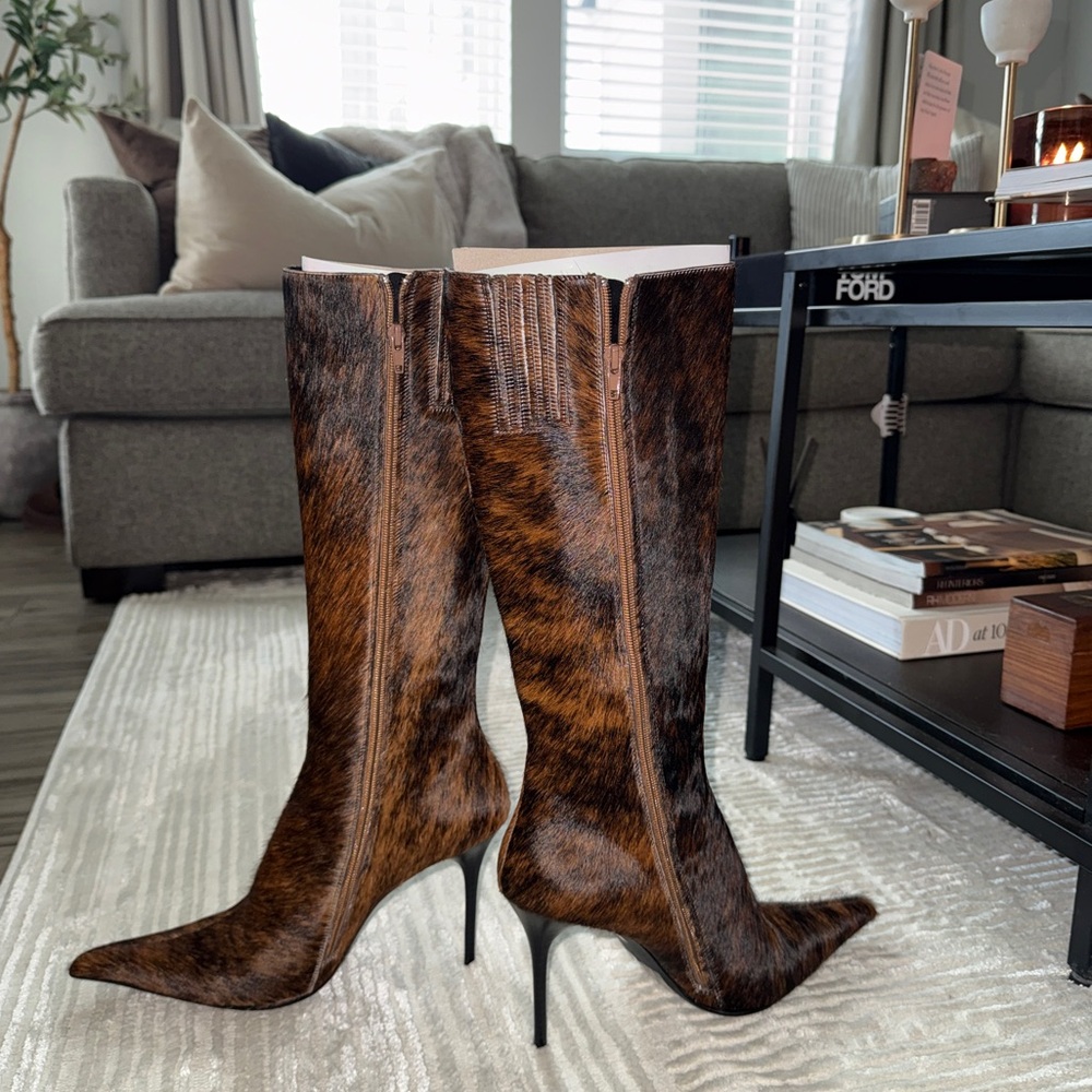 New Jeffrey Campbell Fur-Patterened Heeled Boots